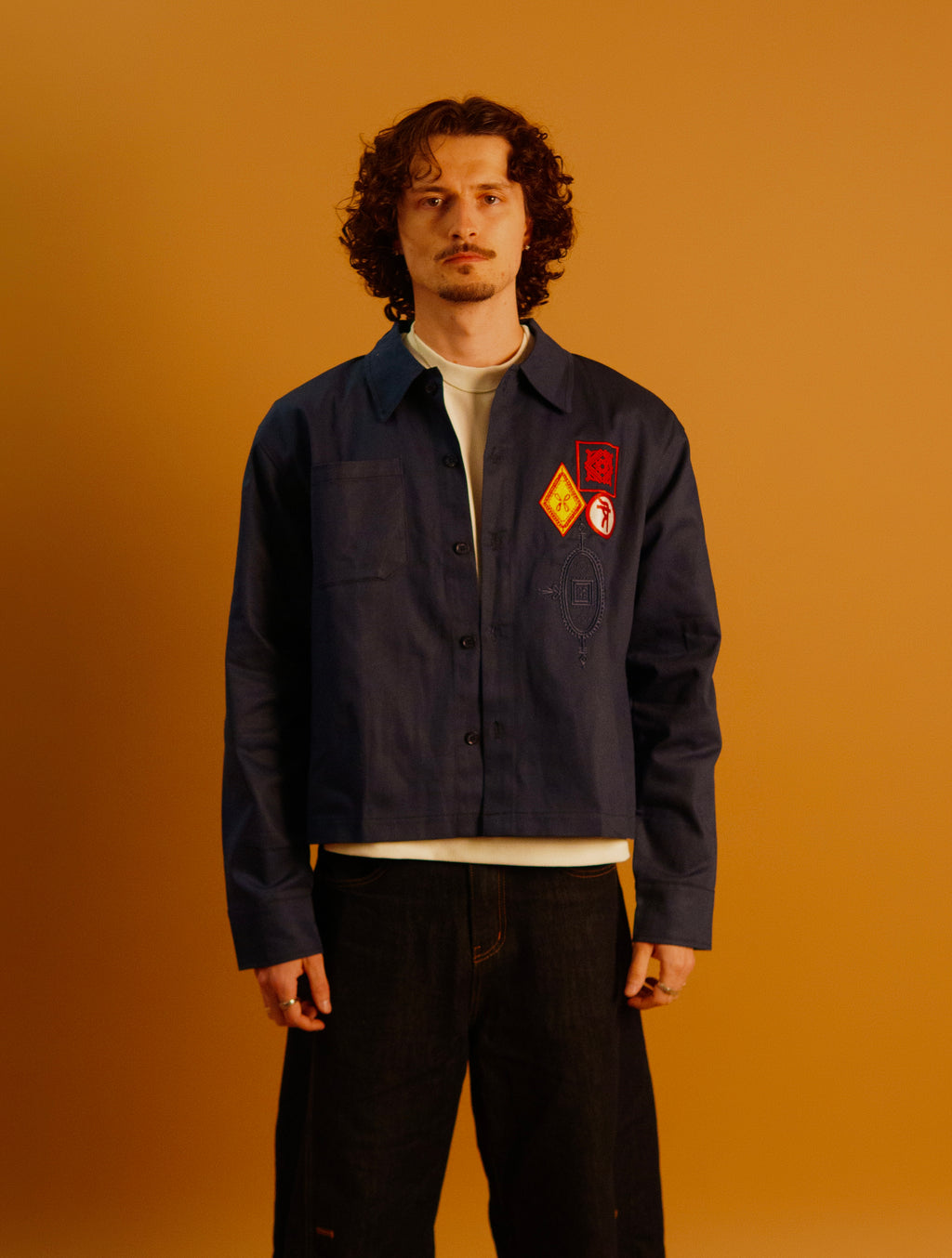 Embroidered Patch Shirt Jacket