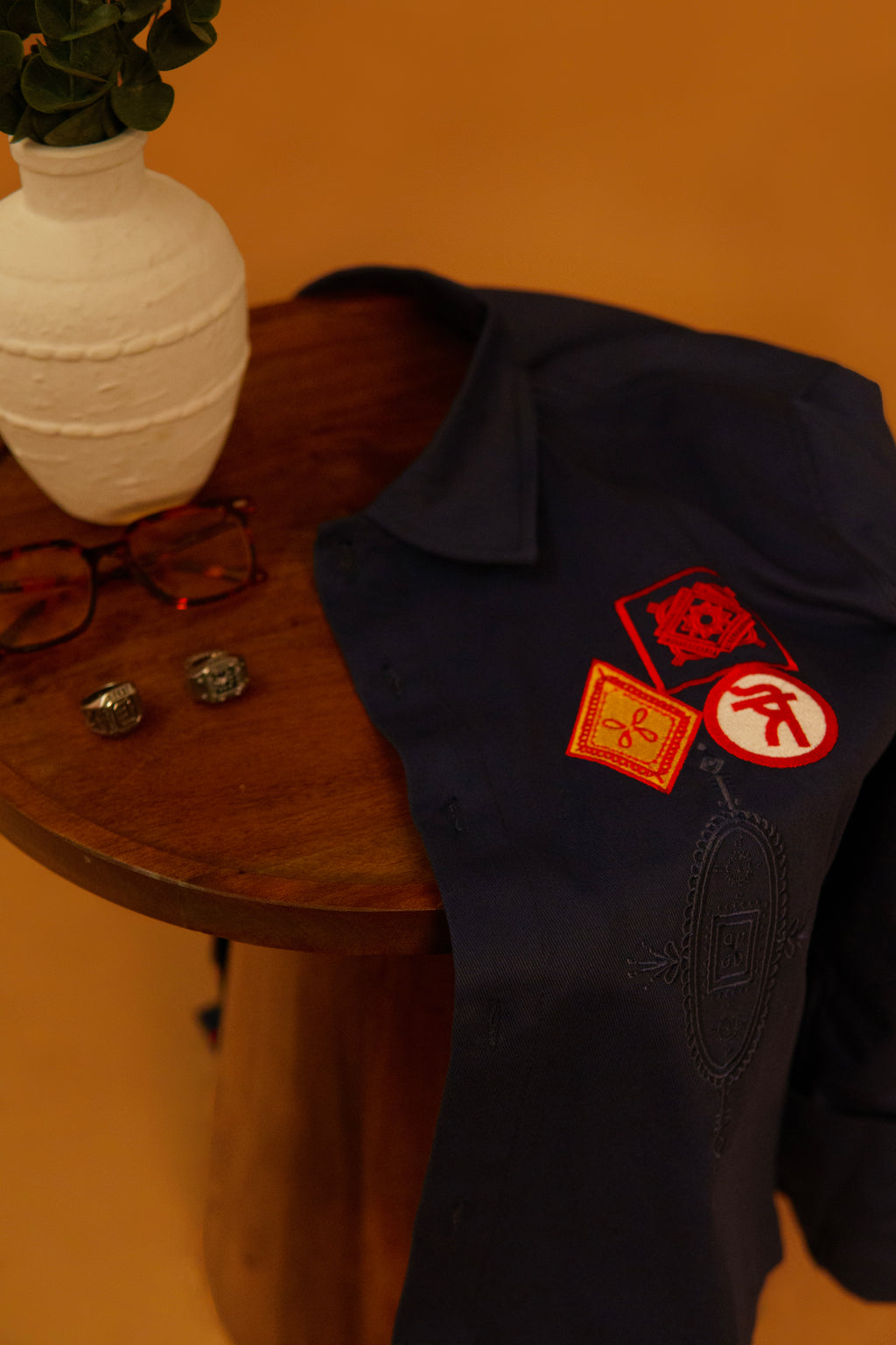 Embroidered Patch Shirt Jacket