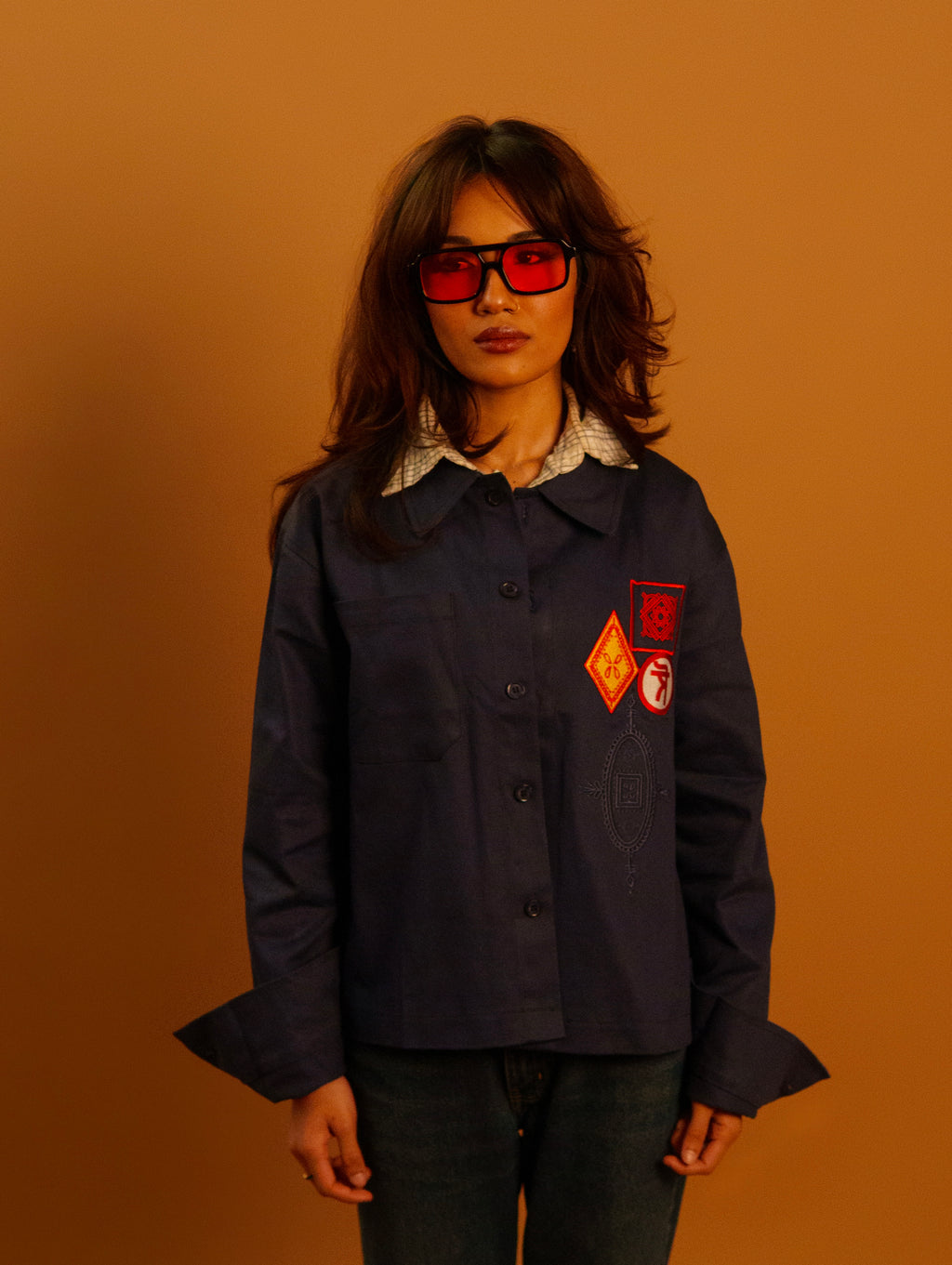 Embroidered Patch Shirt Jacket